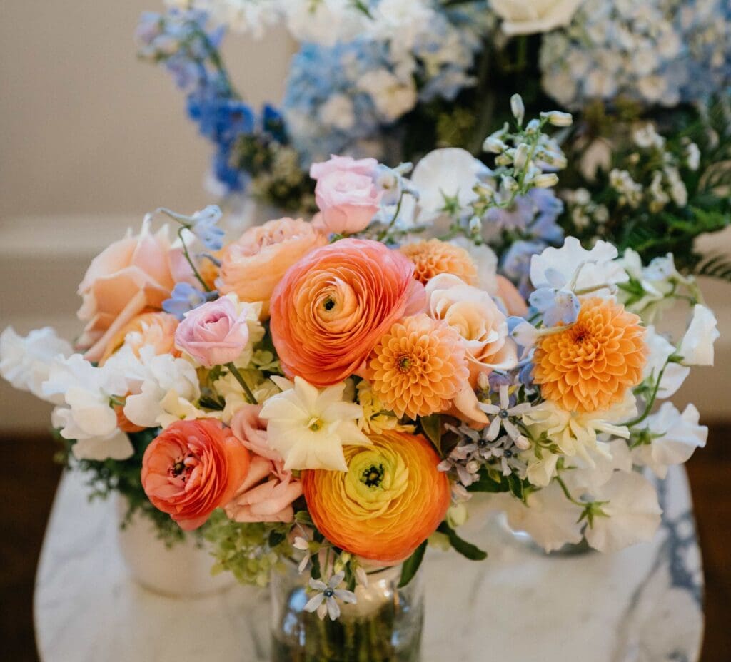 Bright pink and orange wedding bouquet